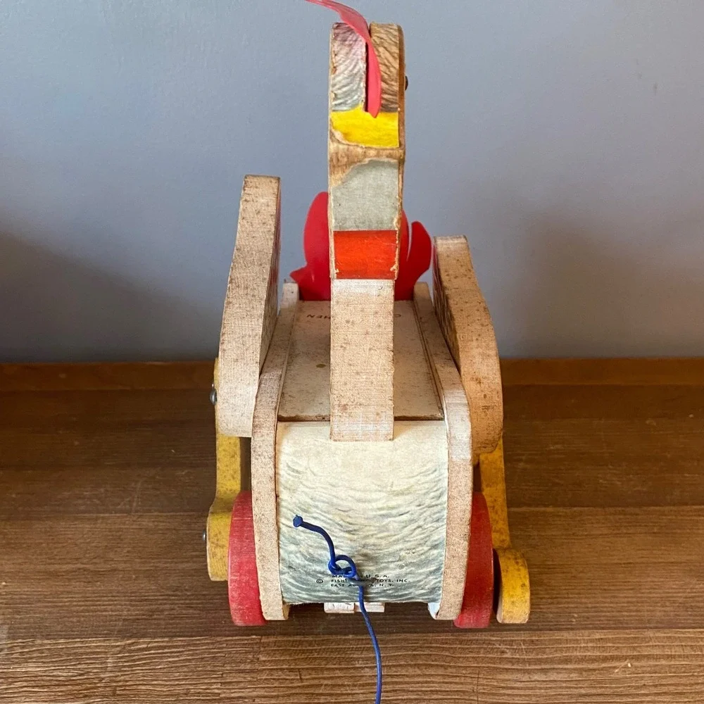 Vintage Fisher Price The Cackling Hen 120 Wooden Pull Toy with Original Box